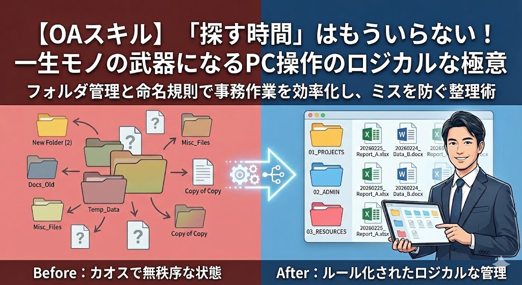 【OAスキル】「探す時間」はもういらない!一生モノの武器になるPC操作のロジカルな極意|フォルダ管理と命名規則で事務作業を効率化し、ミスを防ぐ整理術