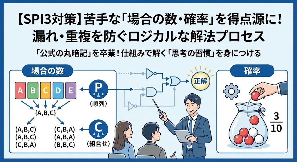 【SPI3対策】苦手な「場合の数・確率」を得点源に!漏れ・重複を防ぐロジカルな解法プロセス|丸暗記を卒業して、実務でも役立つ「思考の習慣」を身につけるコツ